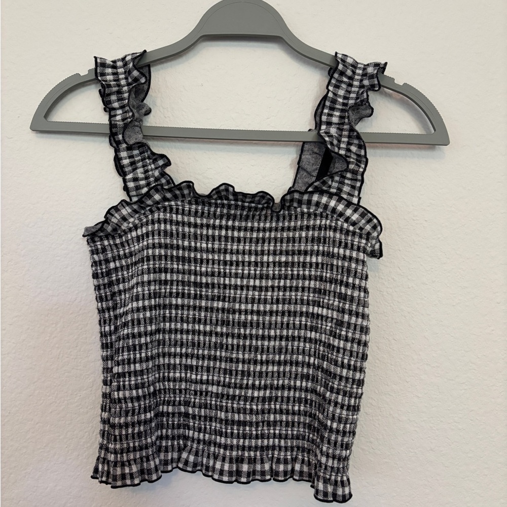 Vero Moda Black and White Checkered Ruffle Tank Top